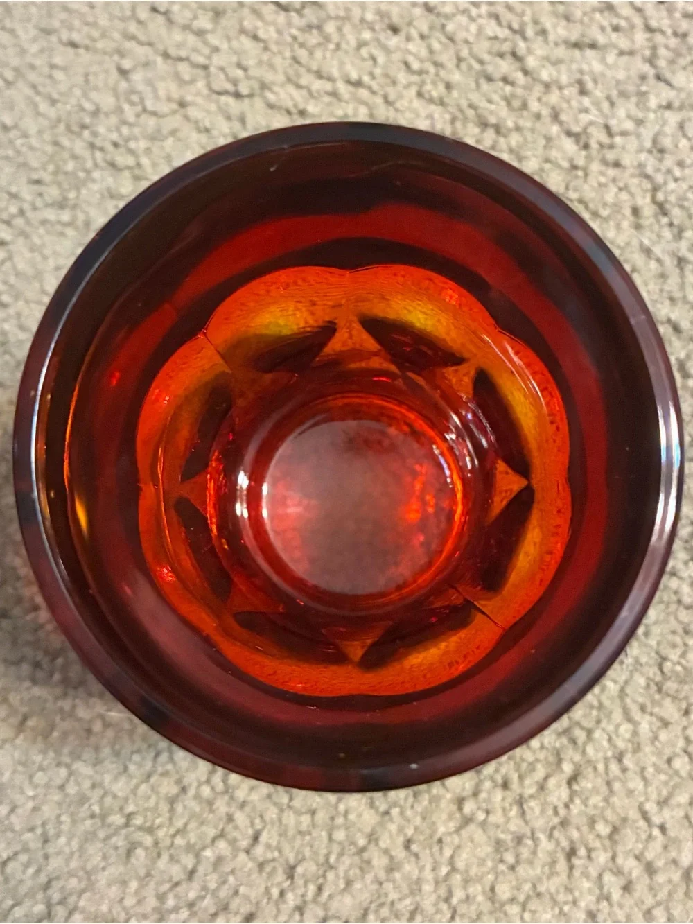 Vintage Amber Red Drinking Glass Heavy Goblet 4 Inches Tall